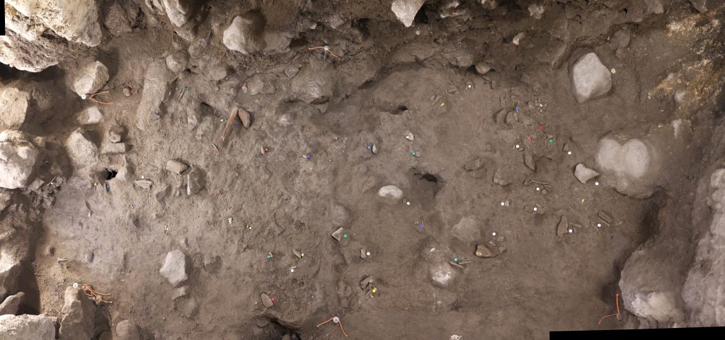 Imagen de un suelo prehistórico excavado en la presente campaña de Cova Fosca. Autoría: Aitor Ruiz-Redondo